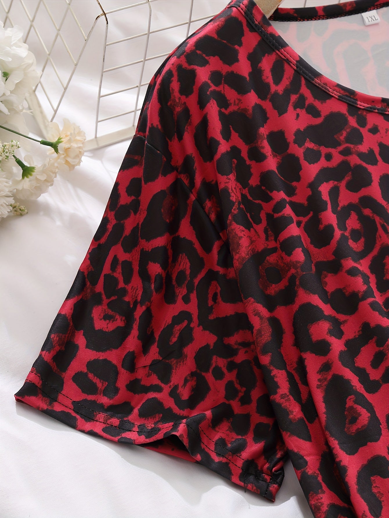  Leopard Print Short Sleeve Nightdress