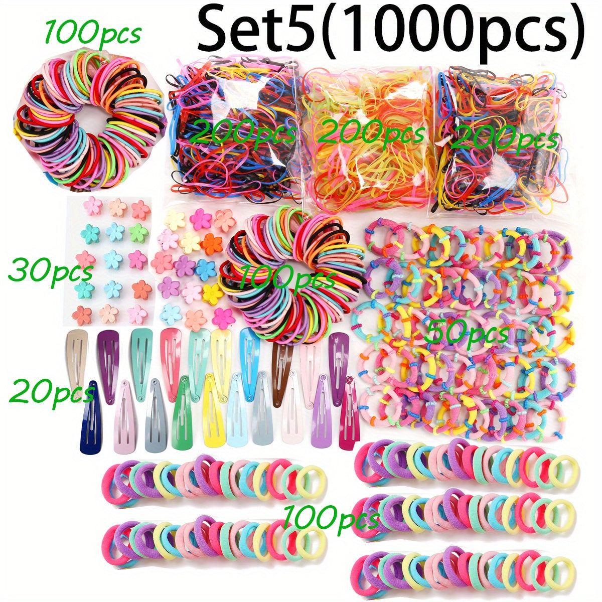 Colorful Hair Ties Set Elastic Ponytail Clips Holders Rubber Band