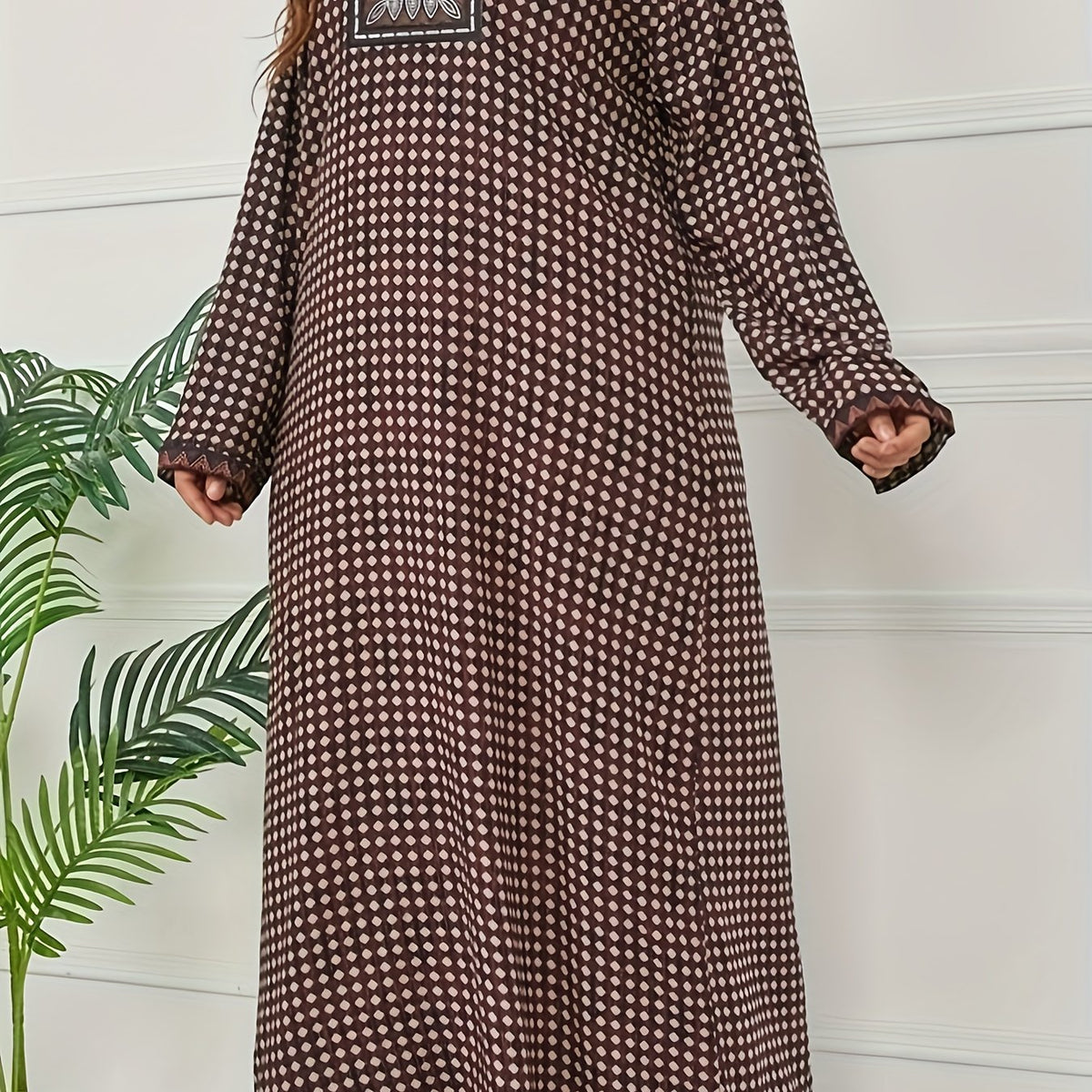  Geometric Print Boho Abaya Maxi Dress