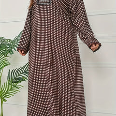  Geometric Print Boho Abaya Maxi Dress