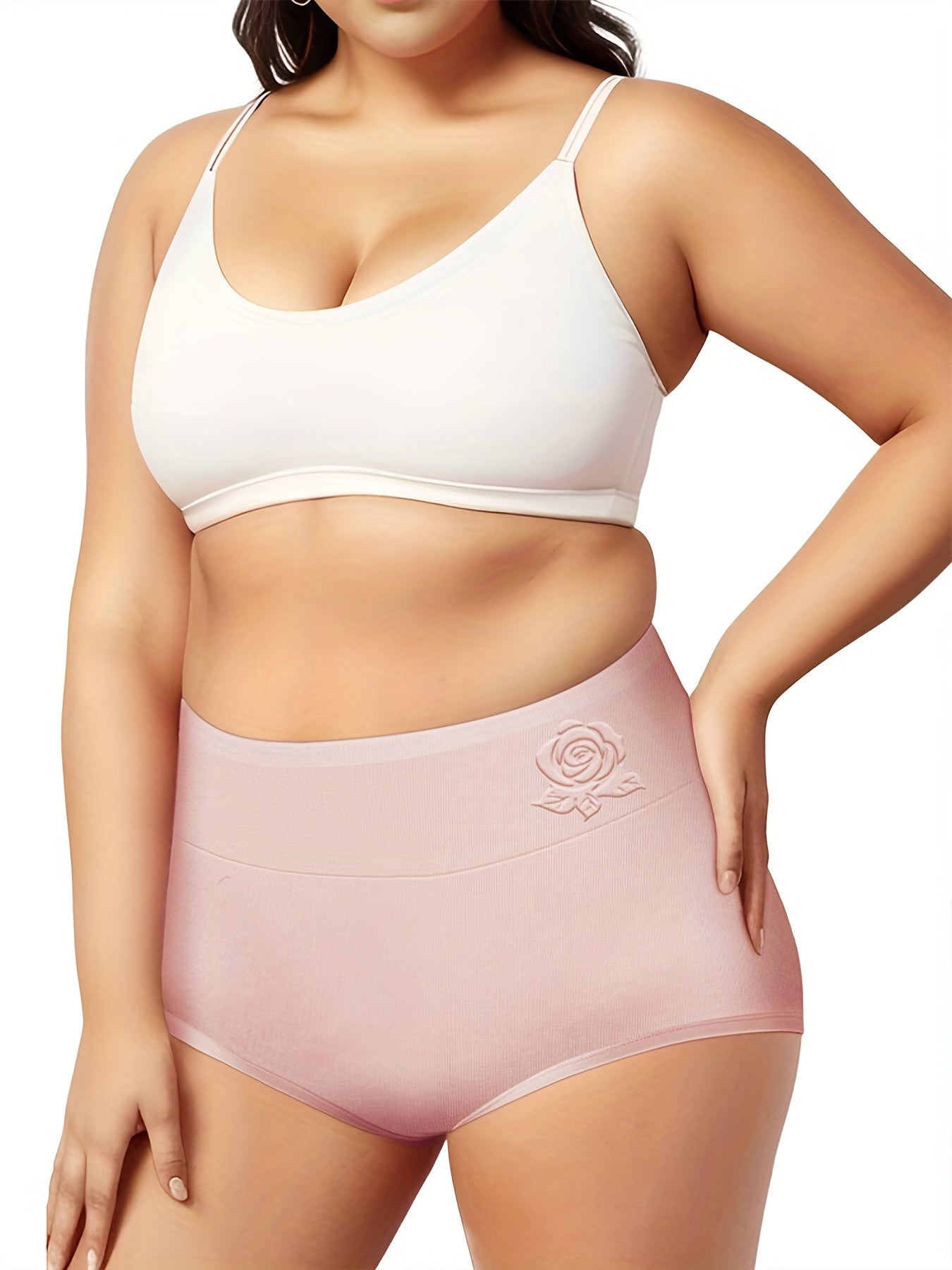  Women's Rose Embossed High Waisted Tummy Control Panty