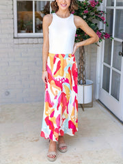  Boho Skirt Contrast Print High Rise Maxi Skirt