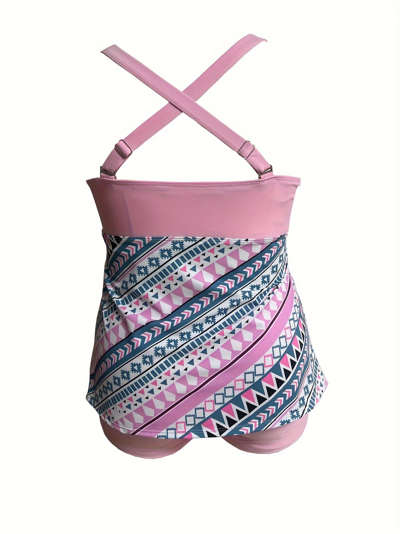  Geometric Print Tankini Set Square Neck Criss Cross Back