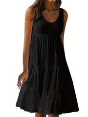  Solid Round Neck Stretch Tank Dress