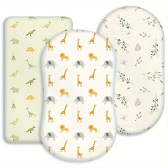 3 Pack Baby Crib Sheet Sets Ivory & Peach Animal Prints Microfiber Woven