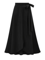  Solid Side Knot Layered Maxi Skirt with Slight Stretch