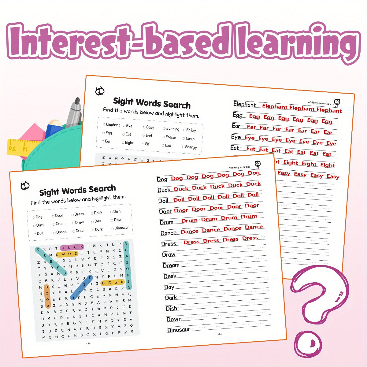 Interactive Word Puzzle Book for Kids Ages 6-12 Animals Food Family