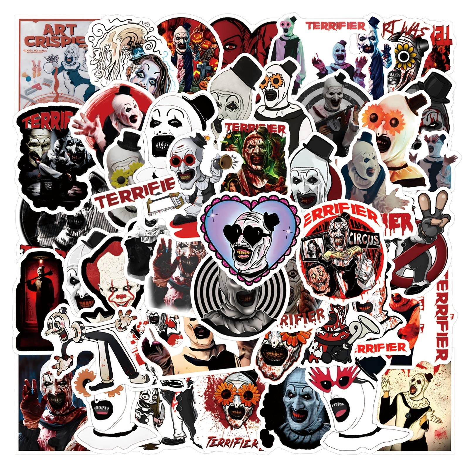 55 Terrifier Cartoon Sticker Pack for Laptops Water Bottles