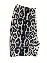  Colorblock Leopard Print Top & Shorts Set