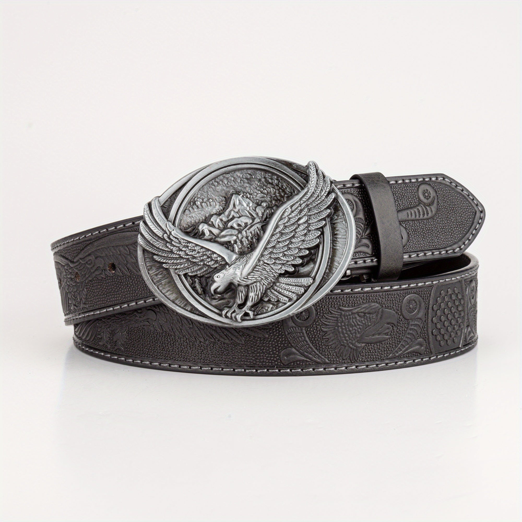 Eagle Wing Embossed Men's Belt High end Rock PU Leather Belt
