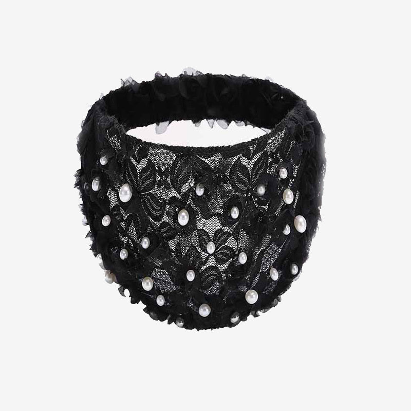 Faux Pearl Headband Lace Hair Band Elastic Turban