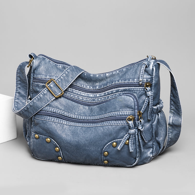 Studded Decor Crossbody Bag Retro Style Shoulder Bag PU Leather