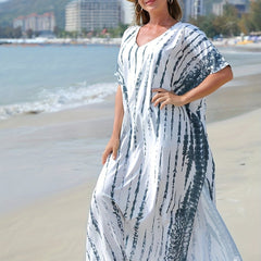  Boho Cover Up Women's Plus Tie Dye Stripe Print Batwing Sleeve V Neck