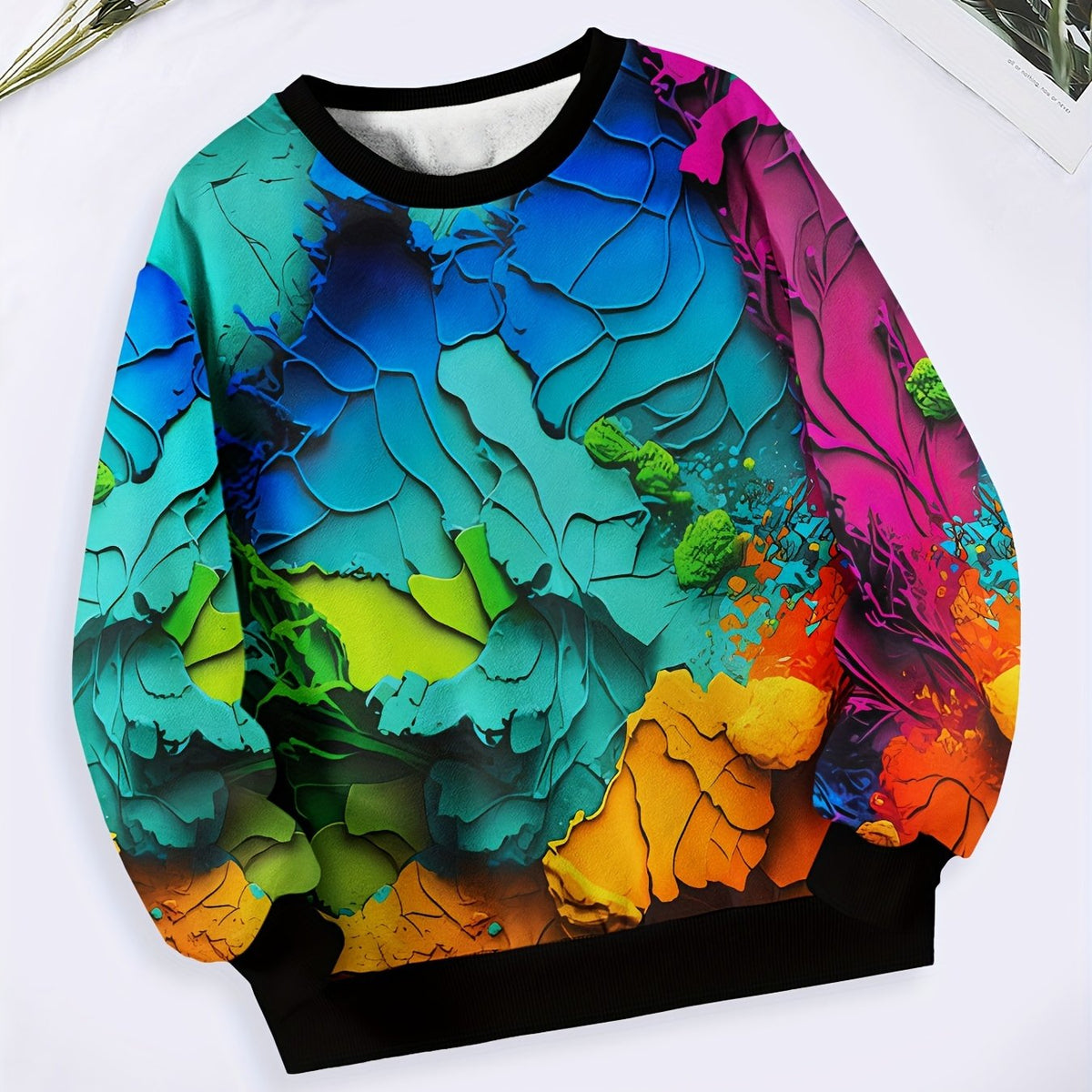 Girls Boys Paint Pigment Pattern Crew Neck Sweatshirt