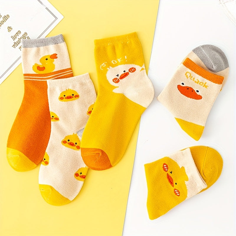 5 Pairs Girls Cartoon Duck Pattern Socks for Kids