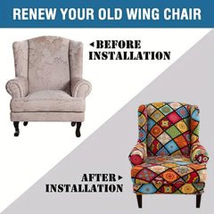 2pcs Wingback Chair Slipcover Spandex Printed Fabric Furniture Protector