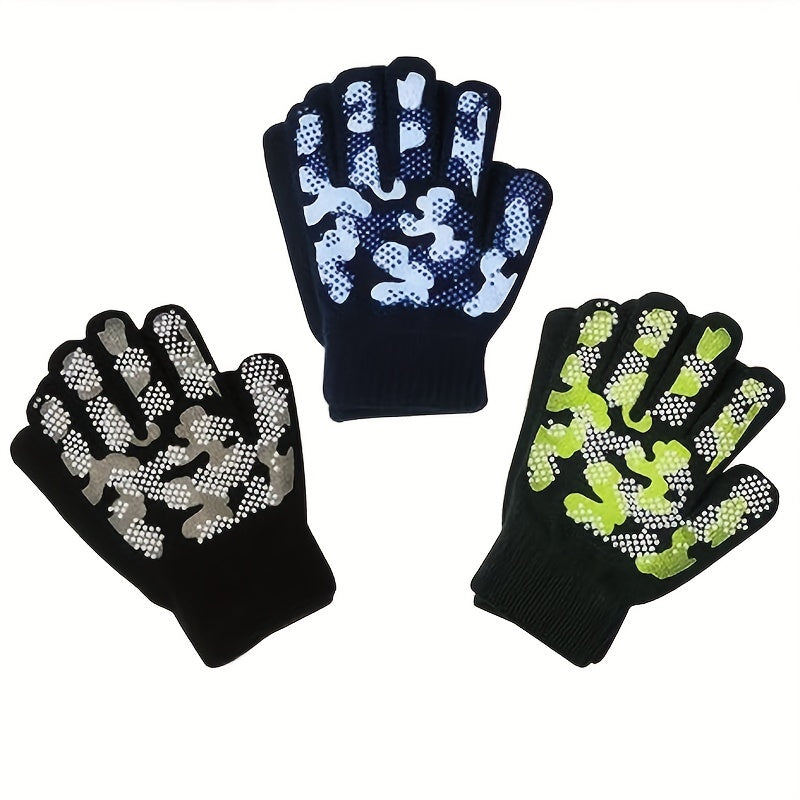 Knitted Full Finger Non-slip Winter Gloves for Boys/Girls