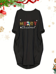  Christmas Casual Dress Women's Plus Slogan Print Dress
