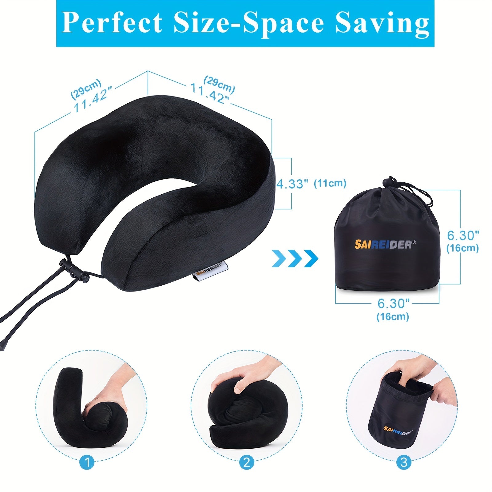 Memory Foam Travel Neck Pillow with Adjustable Support