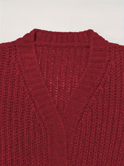  Solid Long Sleeve Open Front Loose Cardigan