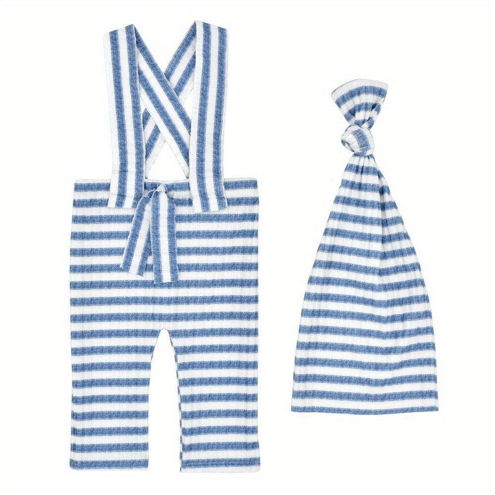 Newborn Striped Hat Suspenders Suit Photo Props Outfit