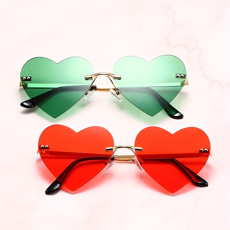 Heart Tinted Lens Sunglasses Rimless Metal Temple UV400