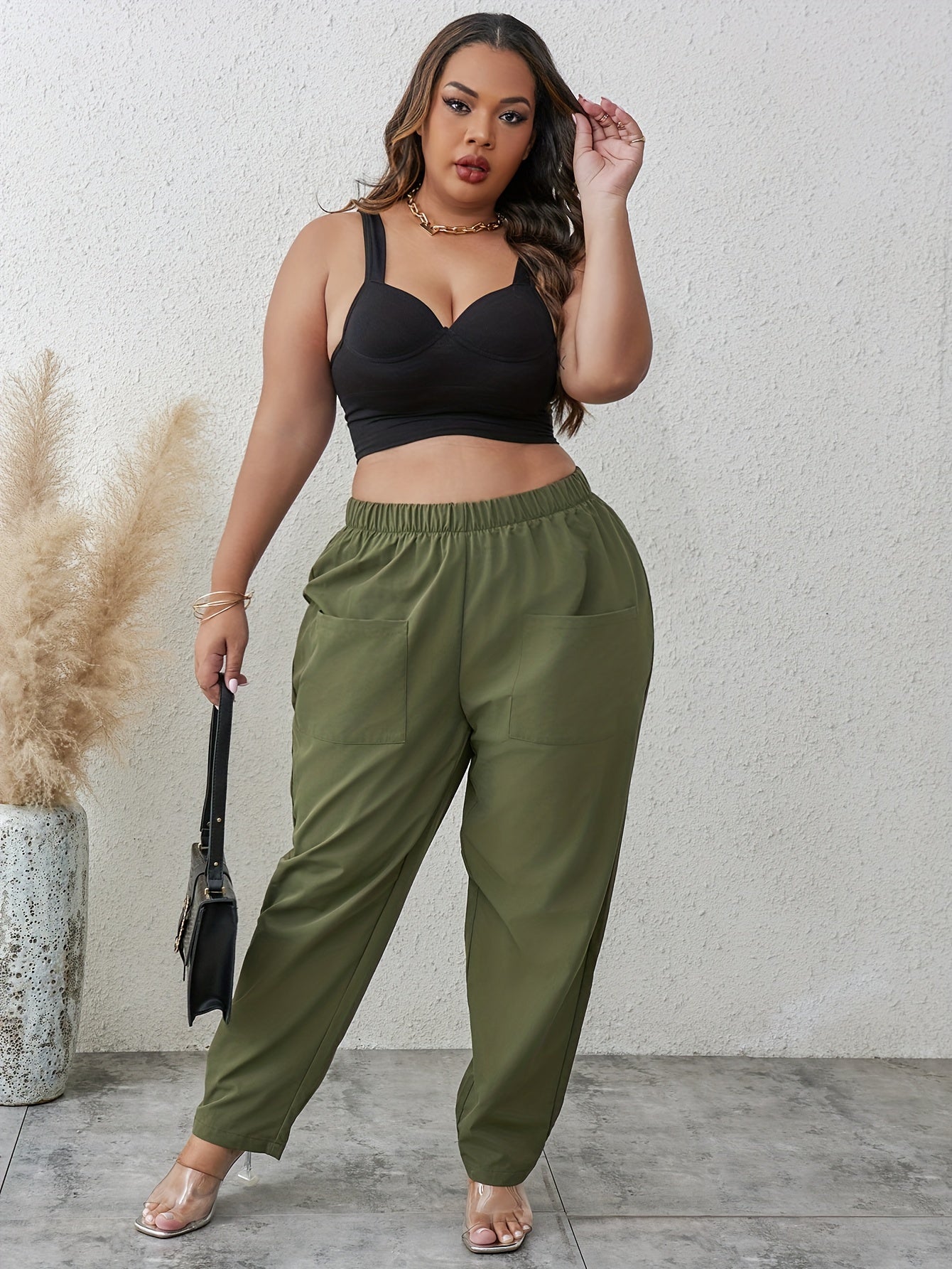  High Rise Straight Leg Pants With Pockets