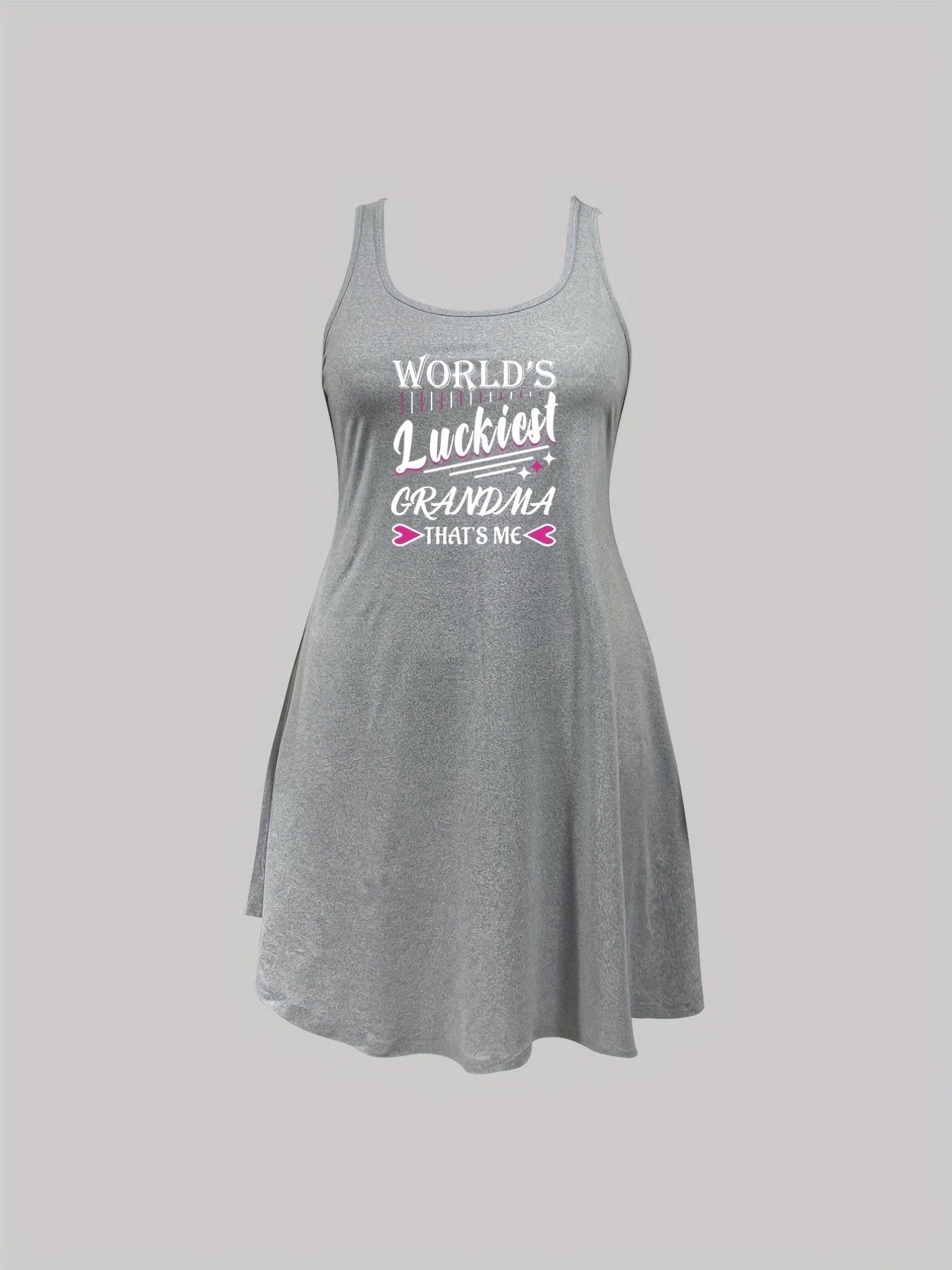 Casual Nightdress Women's Plus Heart & Slogan Print Racer Back