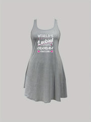  Casual Nightdress Women's Plus Heart & Slogan Print Racer Back