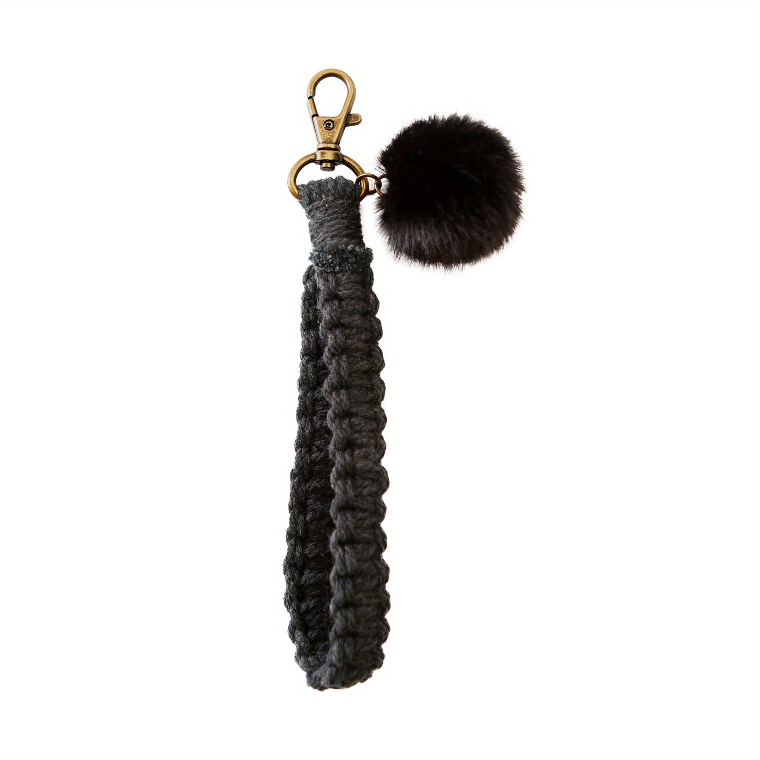Boho Keychain Fur Ball Wrist Lanyard for Keys Macrame Wristlet Keychain Girls