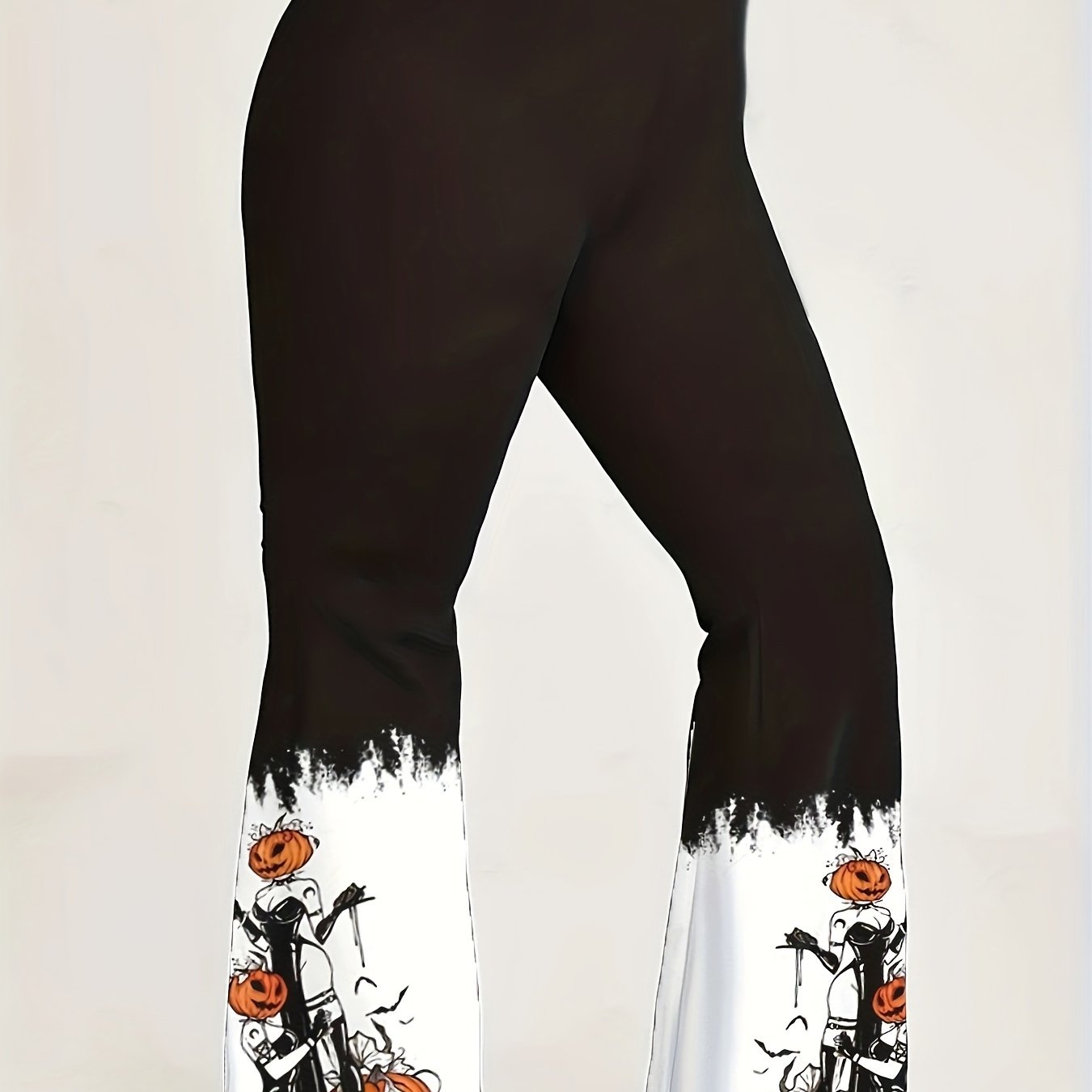  Pumpkin Elf Print Flared Leg Trousers