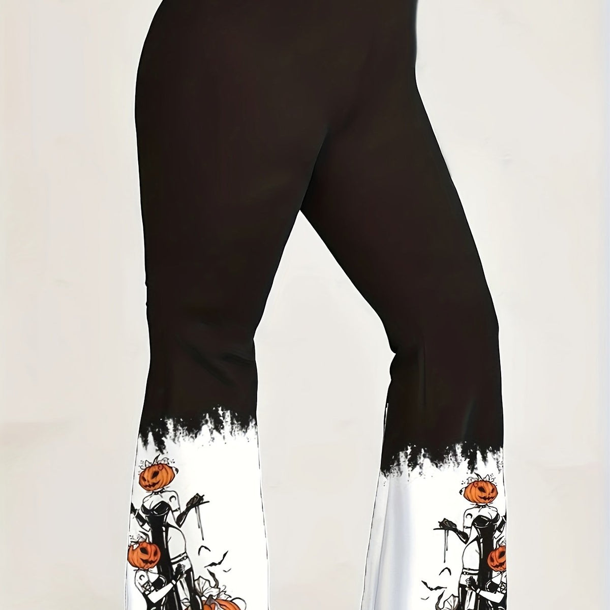  Pumpkin Elf Print Flared Leg Trousers