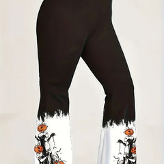  Pumpkin Elf Print Flared Leg Trousers
