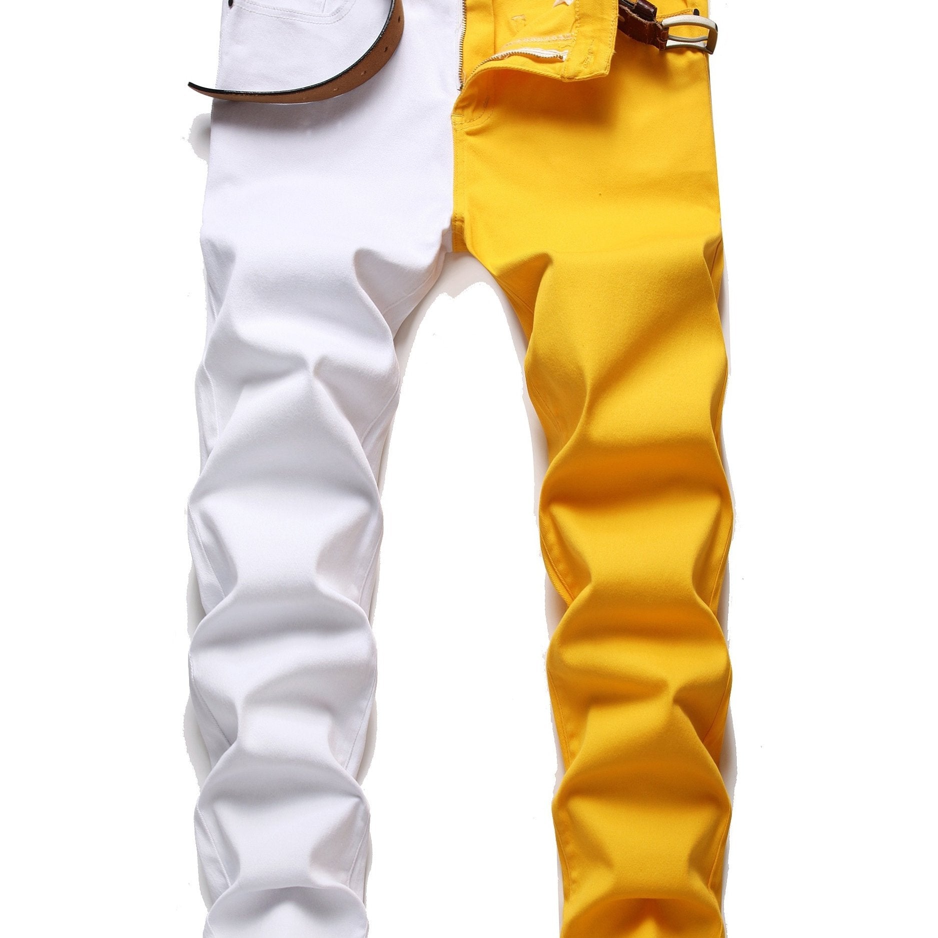 Men's Slim Fit Block Jeans Stretch Denim Pants