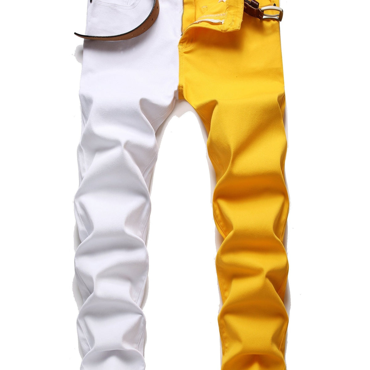 Men's Slim Fit Block Jeans Stretch Denim Pants