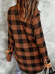  Plaid Print Long Sleeve Button Up Tunic Shirt