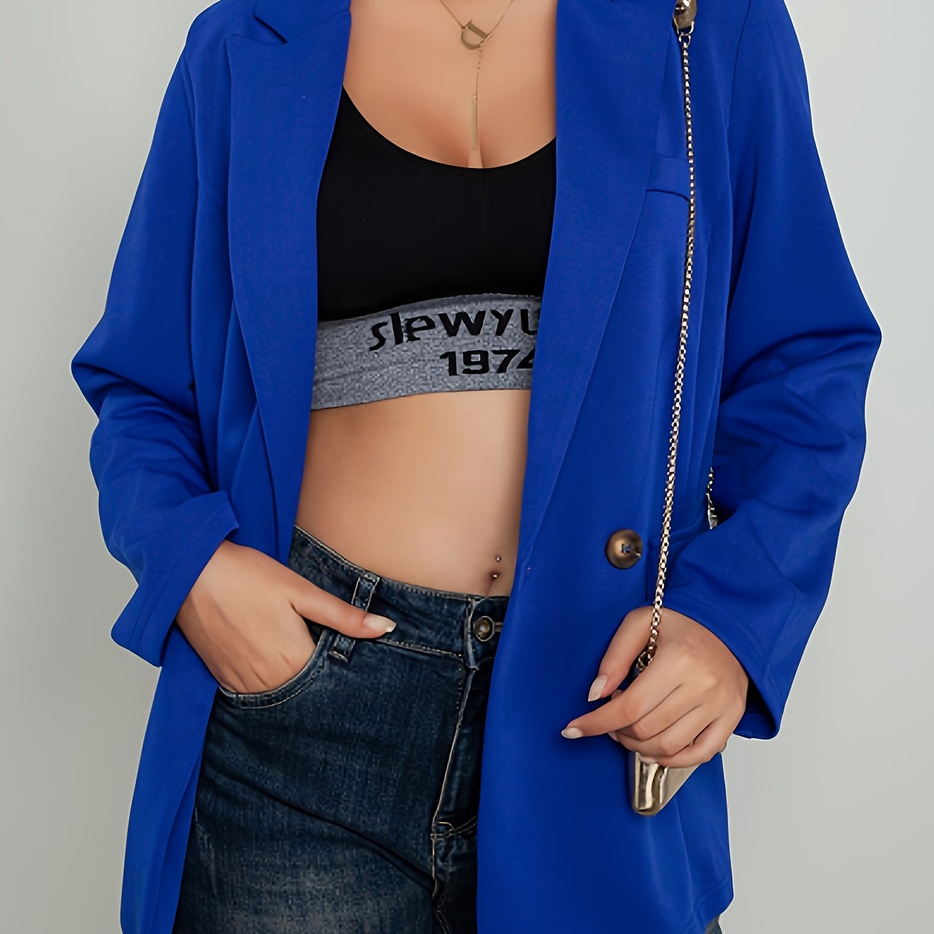  Solid Long Sleeve Blazer Double Breast Button