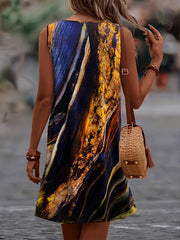  Marble Print Tank Dress Round Neck Medium Stretch