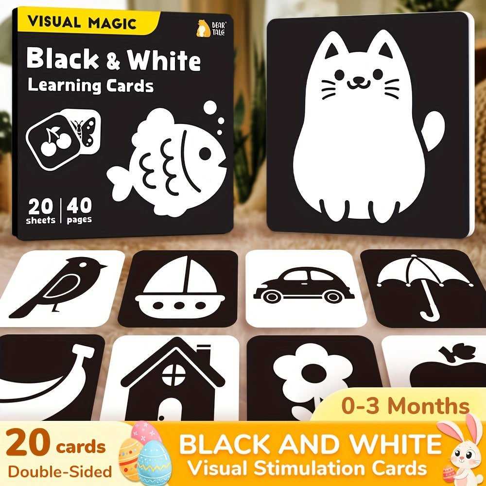 40 Pages Baby Flashcards High Contrast Newborn Brain Development Toy