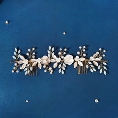 Bridal Flower Headband Hair Comb Faux Pearl Wedding Jewelry