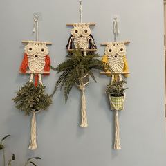 Cute Owl Hand Woven Flowerpot Hanging Basket Kids Room Decor Wall Pendant