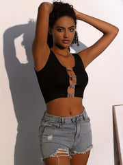 Butterfly Buckle Crew Neck Tank Top Sexy Sleeveless Crop Tank Top