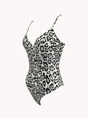 Leopard Print V neck Cami Bodysuit Sexy One Piece Bodysuit