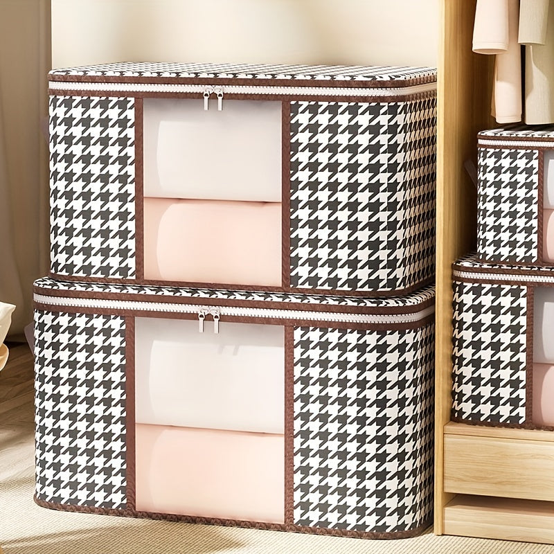 Houndstooth Storage Bag Large Capacity Clothes Organizer With Visible Window