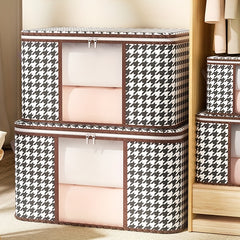 Houndstooth Storage Bag Large Capacity Clothes Organizer With Visible Window