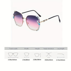 Rhinestone Rimless Sunglasses Gradient Shades UV400