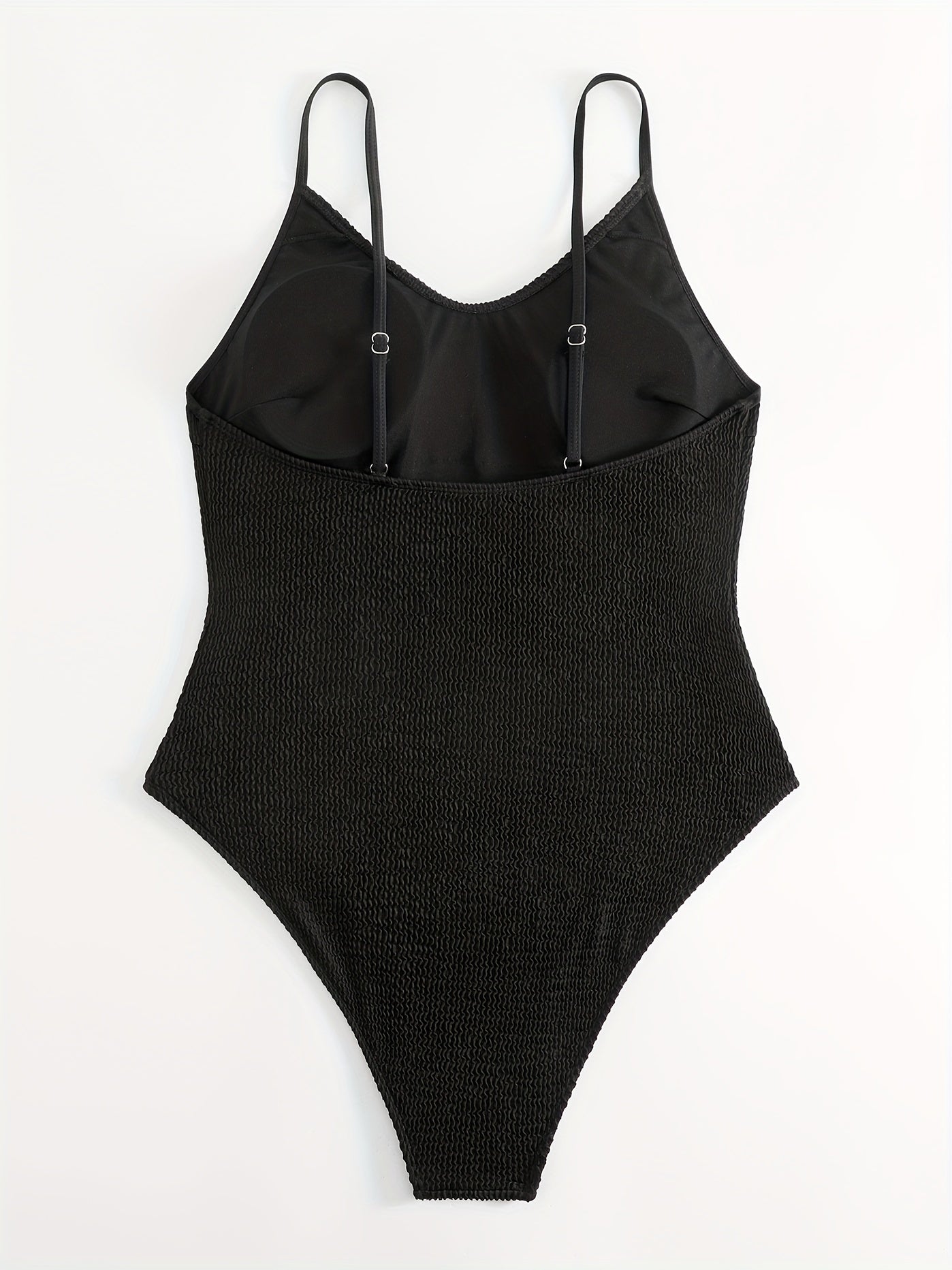 Solid Textured Scoop Neck One Piece Swimsuit