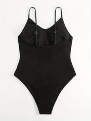  Solid Textured Scoop Neck One Piece Swimsuit