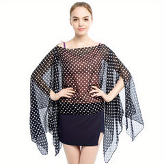 Dotted Chiffon Shawl Bikini Cover Up Windproof Cape