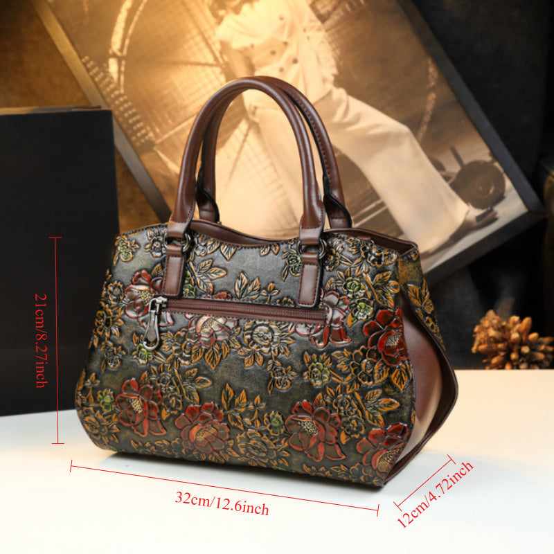 Vintage Floral Handbag w/Removable Strap Zipper Closure Polyester Lined
